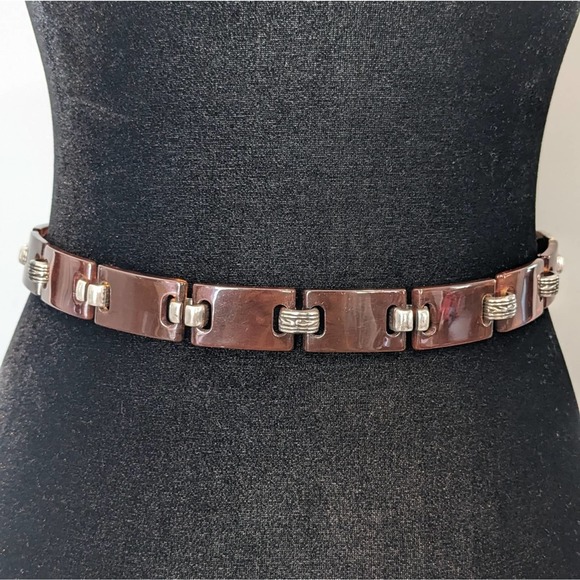 Brighton Vintage Y2K Brown Leather and Tortoise Shell Belt S - Picture 3 of 9